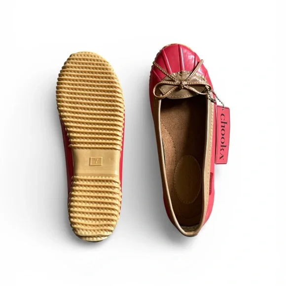 Chooka Red and Tan Waterproof Ballet Flats Duck Skimmers - Picture 2 of 3